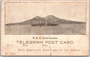 North Carolina NC, 1910 Ship Armored Cruiser In Harbor Vintage Telegram Postcard