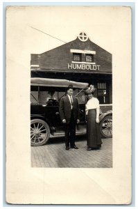 c1910's Humboldt Depot Station Car Woman RPPC Photo Unposted Antique Postcard