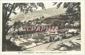 Old Postcard The bourboule children park seen through the trees