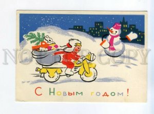 528872 1964 Model Happy New Young Santa On Motorcycle Snowman Soviet artist