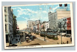 Vintage 1919 Colorized Photo Postcard Canal St. Cable Cars Old Autos New Orleans