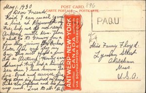 Red Star Line Steamer Ship Westernland 1930 Message and Cancel Postcard