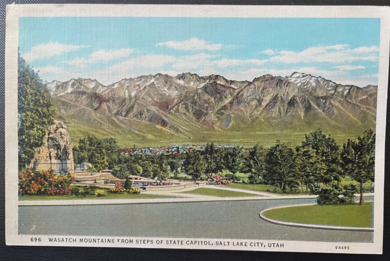 Vintage Postcard 1936 Wasatch Mountains, Steps from Capitol Salt Lake City, Utah