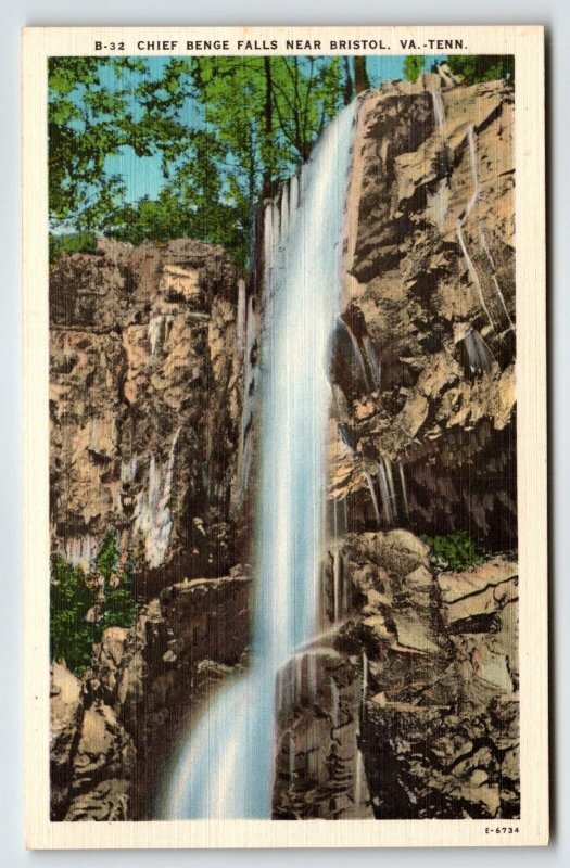 Chief Benge Water Falls Near Bristol Virginia Tennessee Linen Postcard Unused