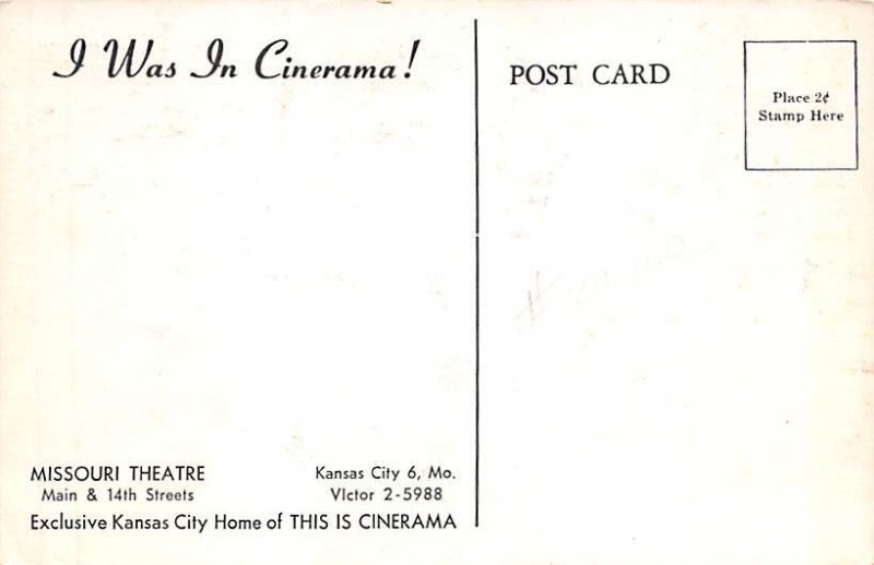 Celebrating 20 years of Cinerama Missouri Theatre View Postcard Backing 