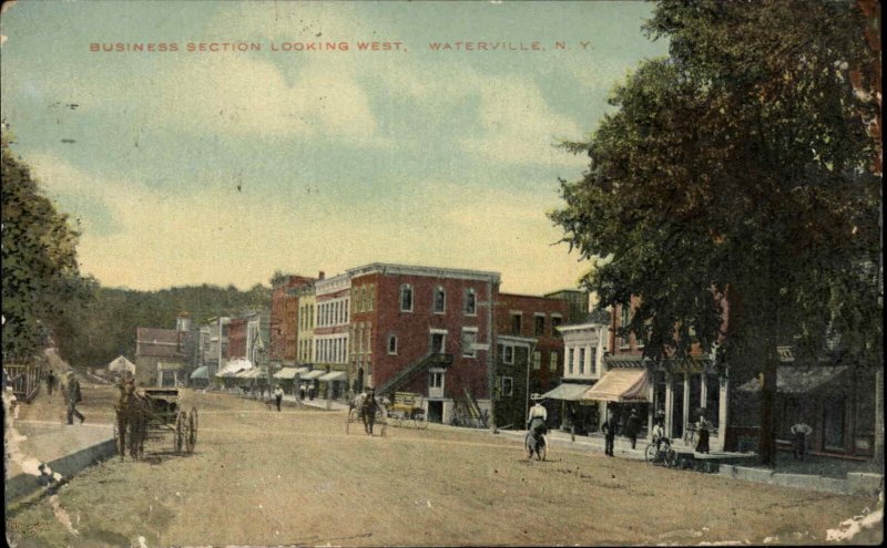 Waterville New York NY Business Section Bicycles Horses c1910 Vintage Postcard 