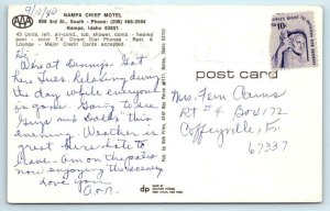 NAMPA, Idaho ID  Roadside NAMPA CHIEF MOTEL 1980 Canyon County   Postcard