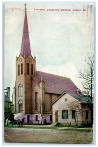 1912 Swedish Lutheran Church Building Horse Carriage Joliet Illinois IL Postcard