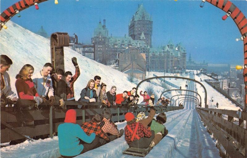 QUEBEC CANADA THE TOBOGGAN SLIDE ON DUFFERIN TERRACE~LA GLISSOIRE POSTCARD 1960s