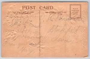 Easter~Big Yellow Egg Shell~Ribbon Wrap~Red Orange Poppies~Lavender Back~c1910