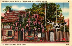 Vtg 1930s Oldest School House Saint Augustine Florida FL Unused Linen Postcard