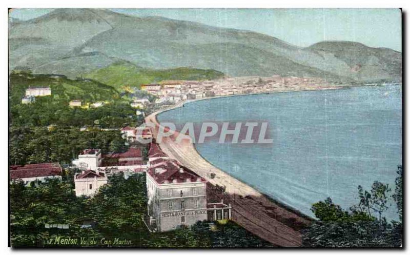 Old Postcard Menton Seen from Cap Martin