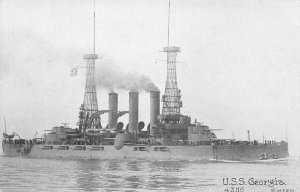 U.S.S. GEORGIA Battleship Military Navy c1910s Mitchell Vintage Postcard