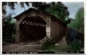 Hand Colored Real Photo Postcard The Old Covered Bridge in Cedarburg, Wisconsin