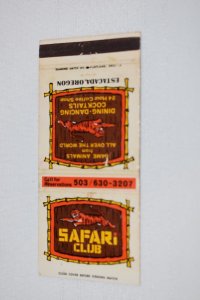 Safari Club Estacada Oregon 30 Front Strike Matchbook Cover