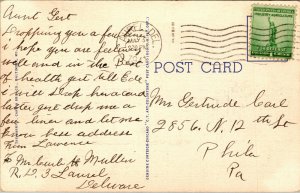 Vtg 1940s Municipal Building Laurel Delaware DE Linen Postcard