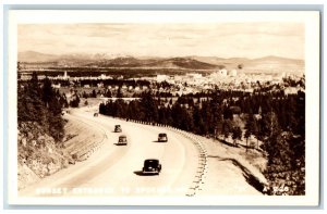 Spokane Washington WA Postcard RPPC Photo Sunset Entrance Cars c1940's Vintage