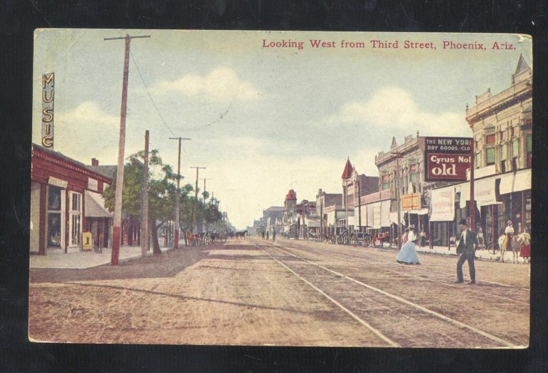 PHOENIX ARIZONA DOWNTOWN THIRD STREET SCENE STORES VINTAGE POSTCARD