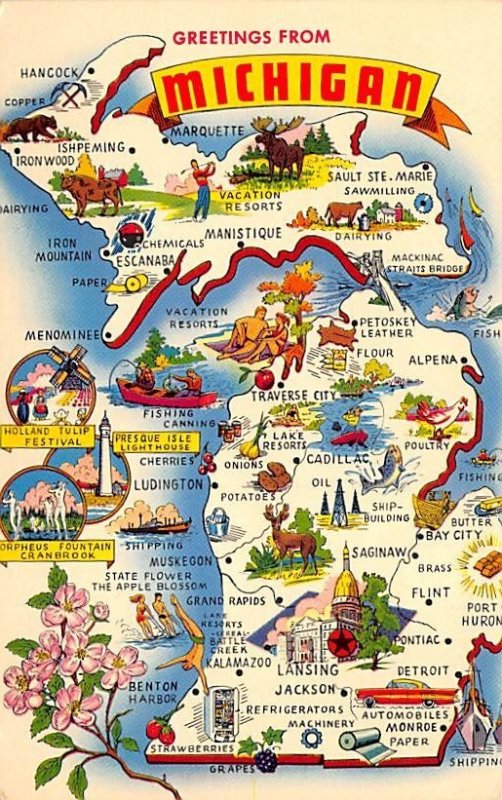 Greetings from Michigan, USA Map Unused 