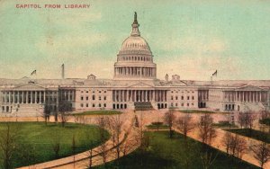 Vintage Postcard 1910's Capitol Building From Library Historic Landmark Grounds