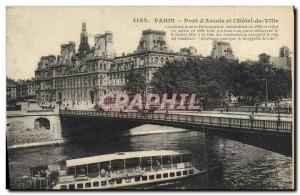 Old Postcard Paris Pont d & # 39Arcole and L & # 39Hotel City Boat Peniche