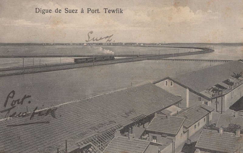 Suez Port Beach Tewlik Egypt Old Postcard
