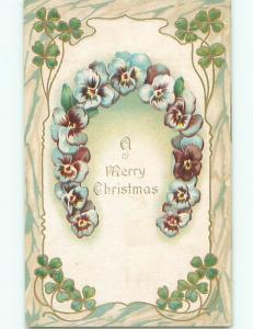 Pre-Linen christmas LUCKY HORSESHOE MADE OF BLUE FLOWERS J1317