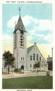 Vintage Postcard 1924 First Church Congregational Brockton Massachusetts MA