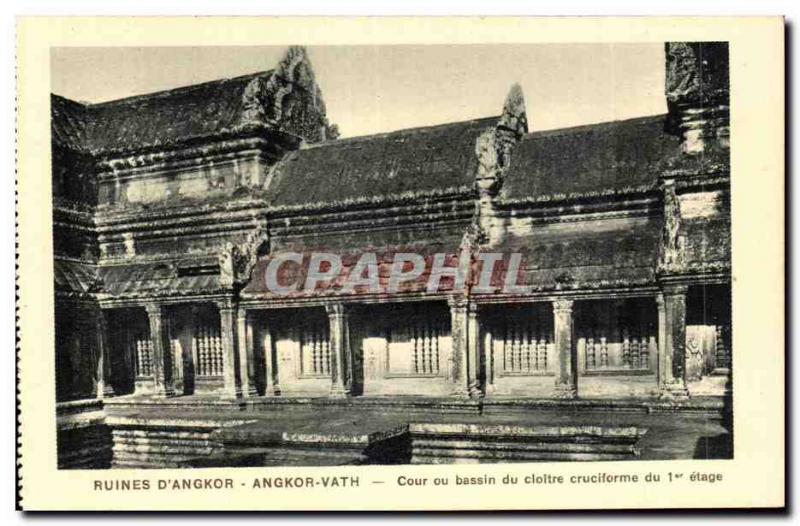 Postcard Ancient Ruins Cambodia Angkor D Angkor Vath Court or cruciform clois...