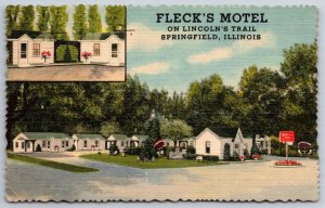 Springfield IlL~Fleck's Motel~Lincoln's Trail~Roadside Cottages~Cabins~'56 Linen