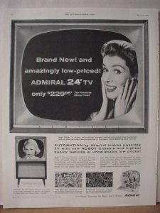 1955 Admiral 24 TV Honduras Ebony Finish Full Page Vintage Print Ad 10516