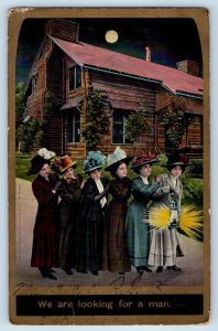 Elkton Virginia Postcard Pretty Womens With Lamp We Are Looking For A Man 1910