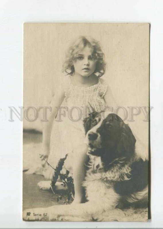 475860 Cute Girl sitting on St. Bernard DOG Vintage PHOTO postcard RPH #62-7654