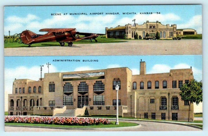 WICHITA, Kansas KS ~ MUNICIPAL AIRPORT HANGAR & Administration Building Postcard