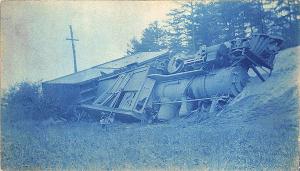 Bridgton & Saco River Locomotive #5 Accident in 1911 Railroad RPPC Postcard