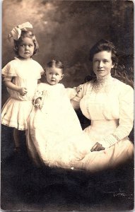 Vintage RPPC Edwardian Mother w Children Studio Photo c1918