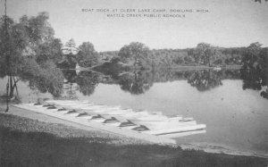 Dowling Michigan Clear Lake Camp Boat Dock Vintage Postcard AA82952