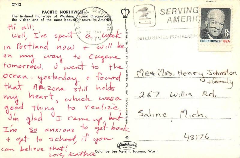 Fir Lined Highways Pacific Northwest Washington Oregon pm 1975 Postcard
