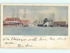 Pre-1907 BOATS AND FACTORIES ON MOST OF CHICAGO RIVER Chicago Illinois IL A1152