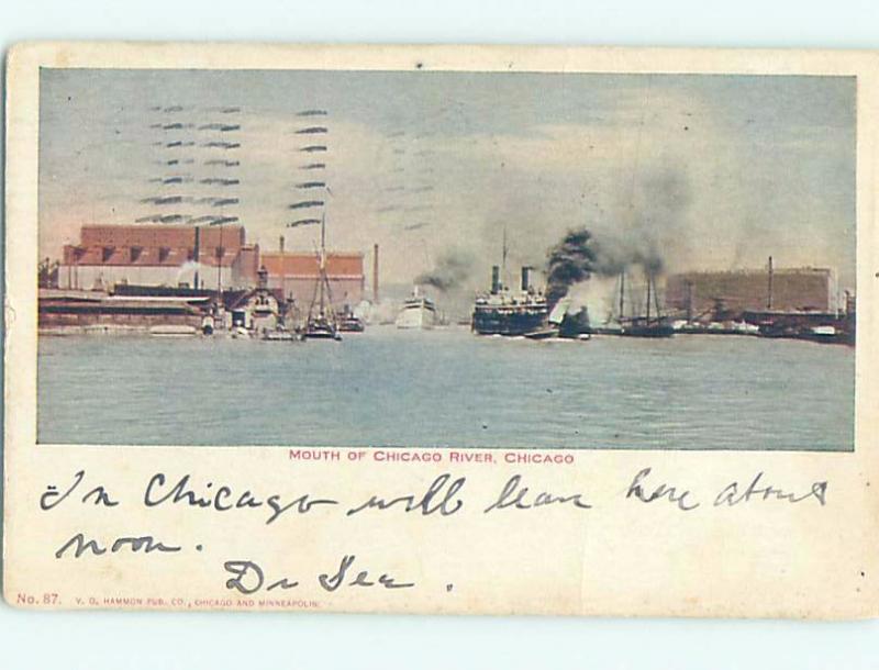 Pre-1907 BOATS AND FACTORIES ON MOST OF CHICAGO RIVER Chicago Illinois IL A1152