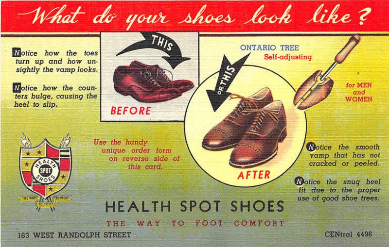 Chicago IL Health Spot Shoe Shop Shoes Curt Teich Linen Postcard