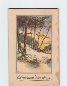 Postcard Christmas Greetings with Snow Trees Nature Scenery Art Print