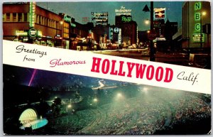 1956 Greetings From Glamorous Hollywood California Boulevard Posted Postcard