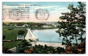 1919 Wachusetts Reservoir, Dam and Spillway, Clinton, MA Postcard