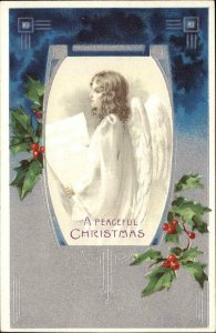 Christmas Angel Child Sheet Music Blue & Silver Border c1910 Postcard