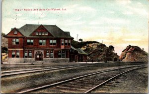 Postcard Big Four Railroad Station Depot and Rock Cut in Wabash, Indiana~134670