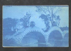 RPPC CYANOTYPE METARRIE LOUISIANA CEMETERY BRIDGE REAL PHOTO POSTCARD