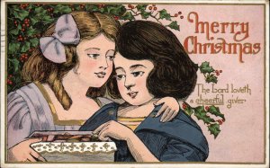 Christmas - Art Deco Children Share Chocolate Candy c1910 Postcard