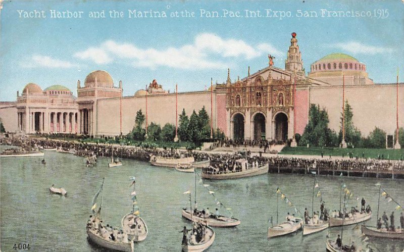 1915 Yacht Harbor And Marina Boats People Pacific Expo San Francisco Vintage P8 