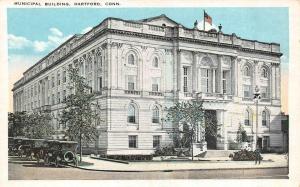 HARTFORD, CT Connecticut  MUNICIPAL BUILDING  Street View~Cars  c1920's Postcard